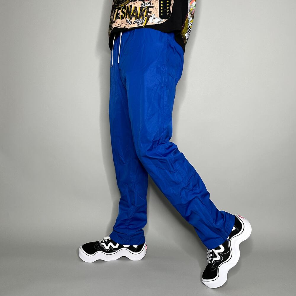 Vintage 90s Track Pants Mens S Baggy Blue Polyester Sweatpants Ankle Zippers